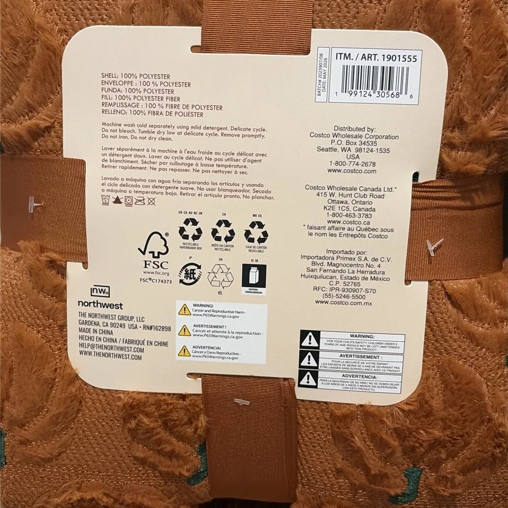 Set Of 2 - Costco Halloween Faux Fur Throw Blanket Black Cat And Pumpkin NWT